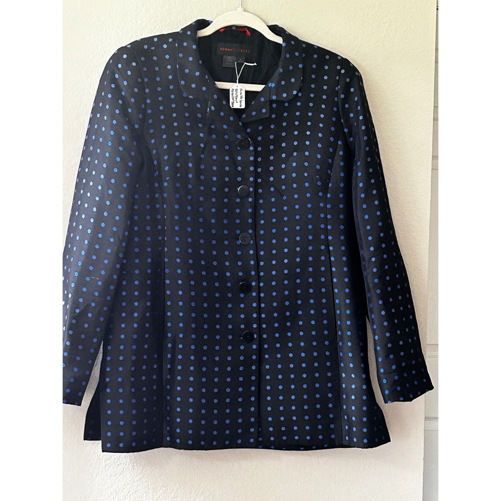 Nina McLemore Black Blue Polka Dot Silk Blazer Jacket Womens 10 Made in USA